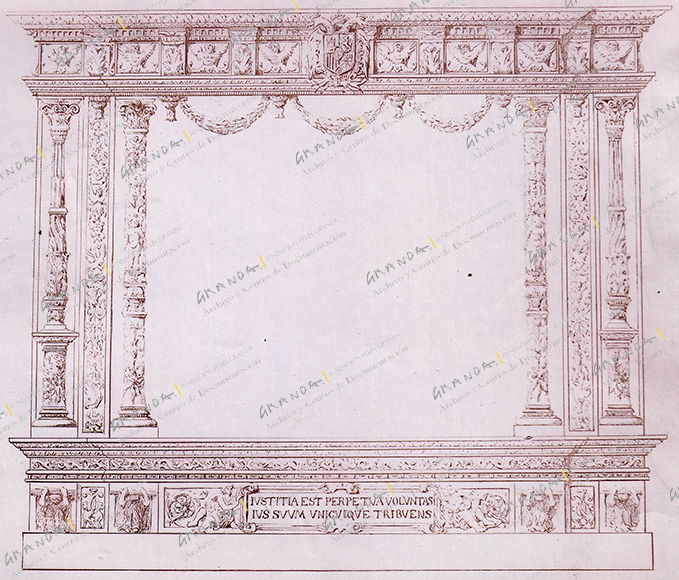 Diseño original para la placa ofrecida por los Registradores de la Propiedad a Alfonso XIII (1917). AFXG, Archivo Fotográfico, Series en sobres, R.03.1800